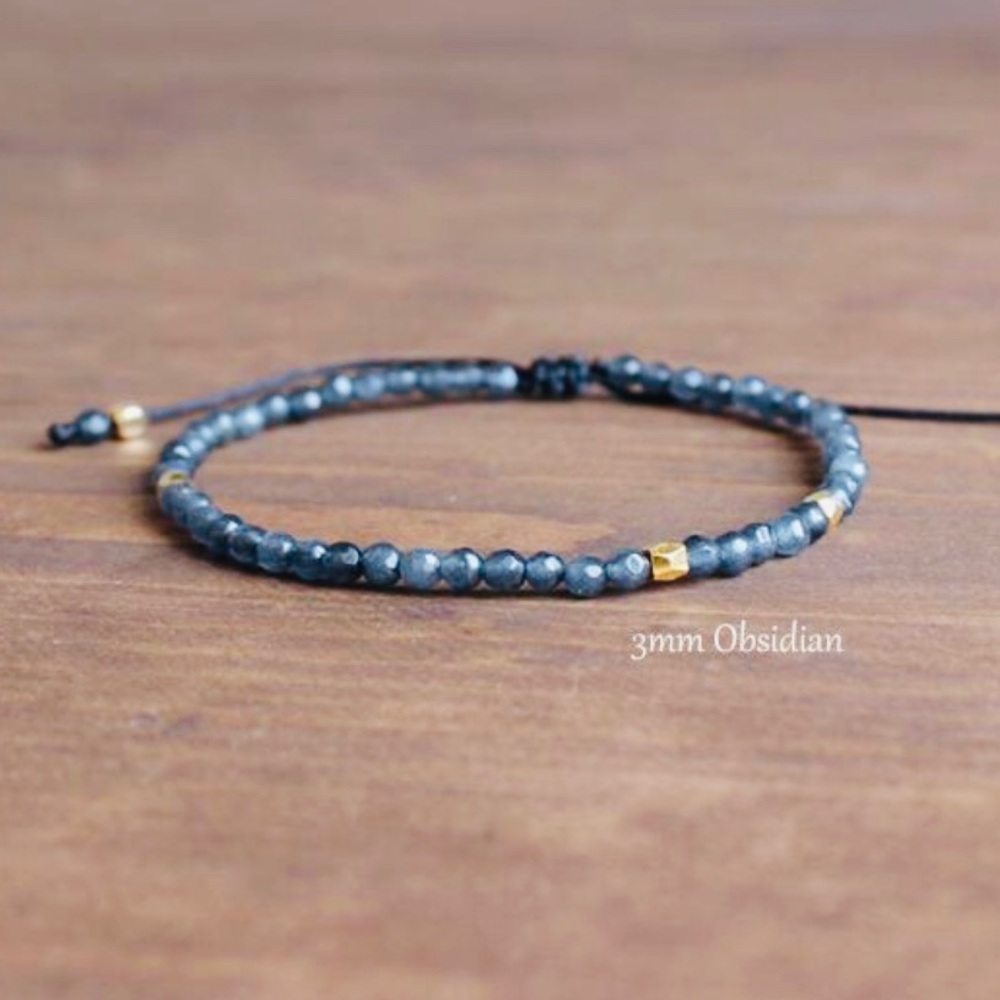 Obsidian and Gold Beaded Bracelet